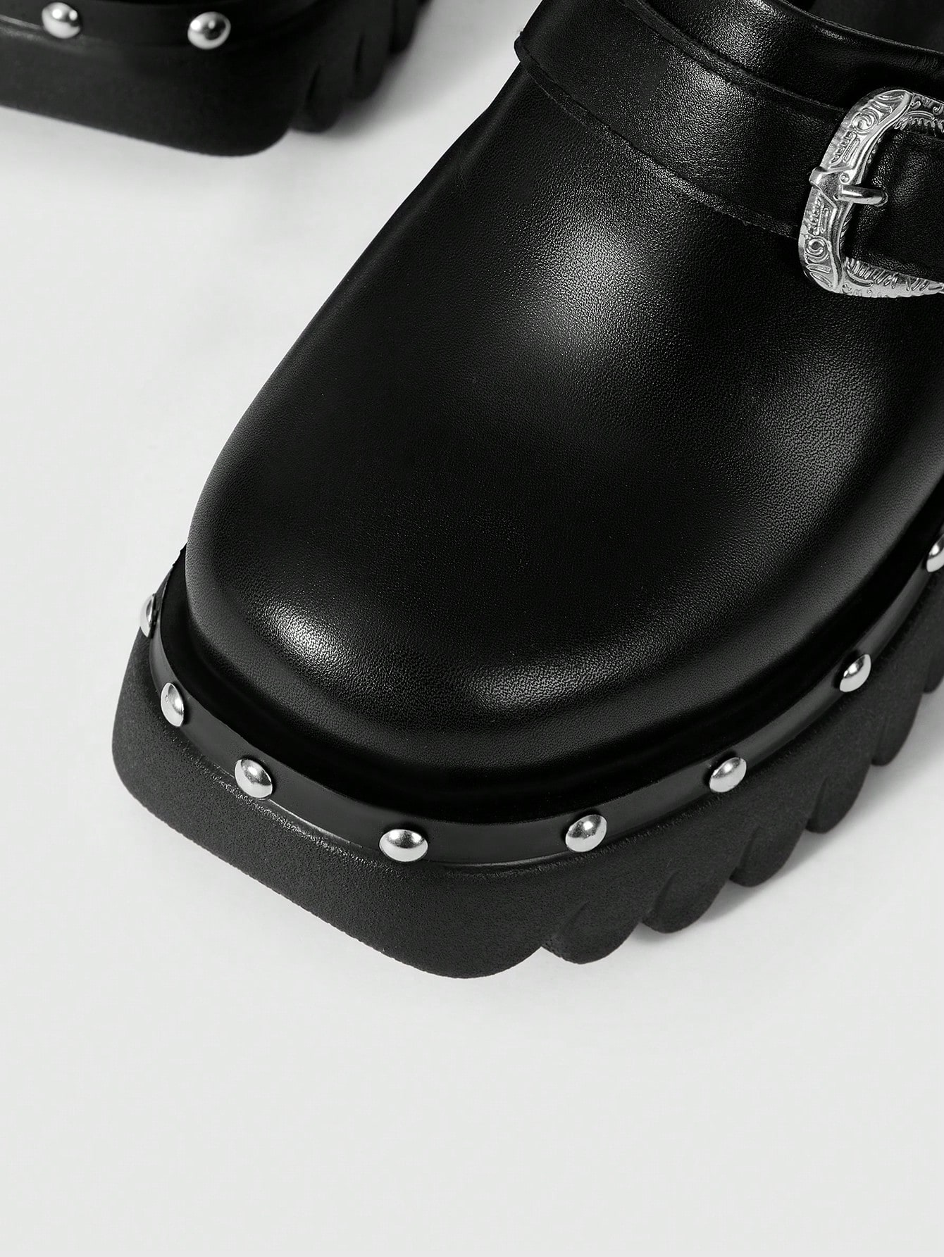 Grunge Punk Women Gothic Style Mule Sandals With Closed Toe, Chunky Heel, Ankle Strap, And Closed Toe, Suitable For Outdoor Wear