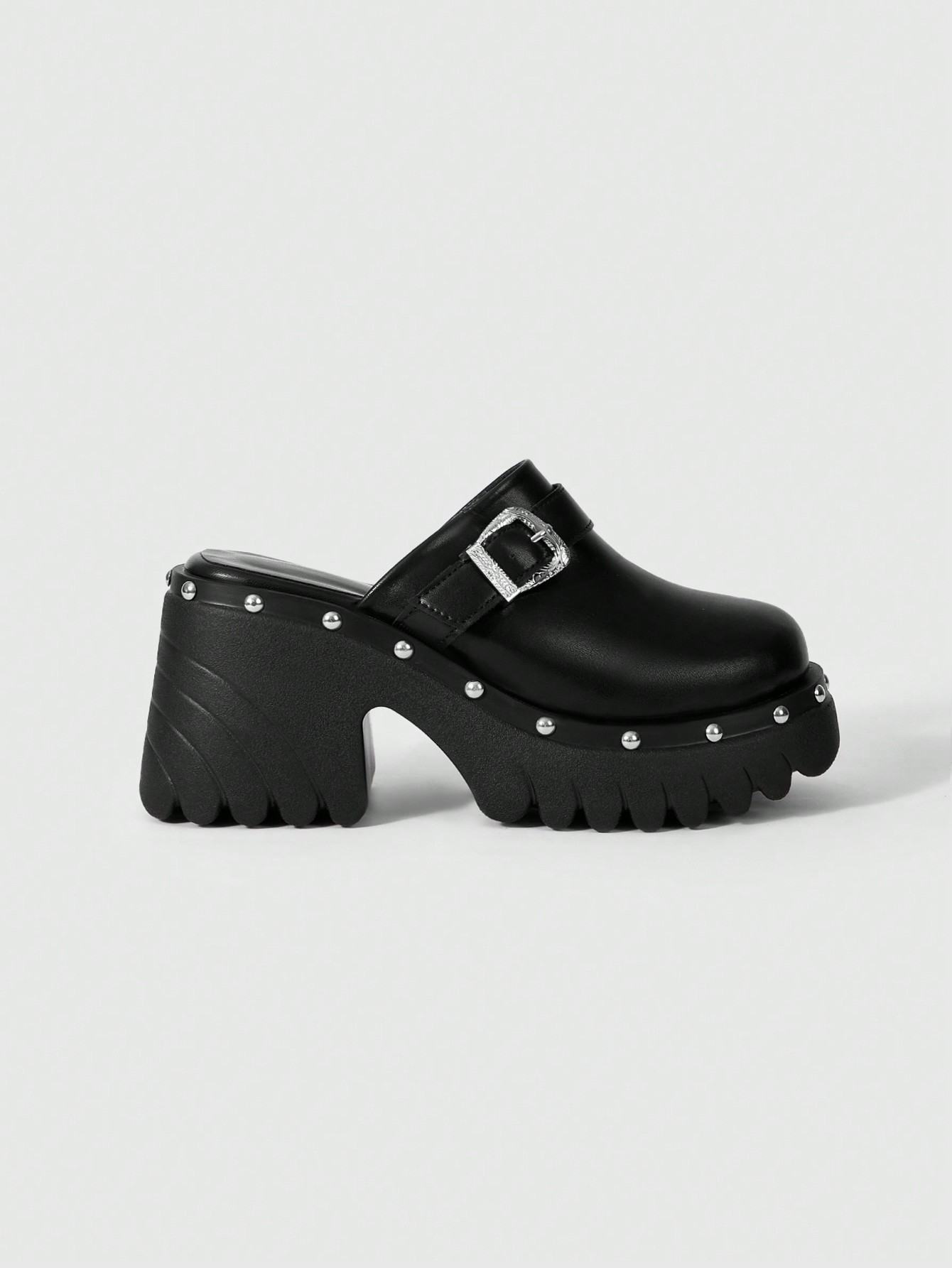 Grunge Punk Women Gothic Style Mule Sandals With Closed Toe, Chunky Heel, Ankle Strap, And Closed Toe, Suitable For Outdoor Wear