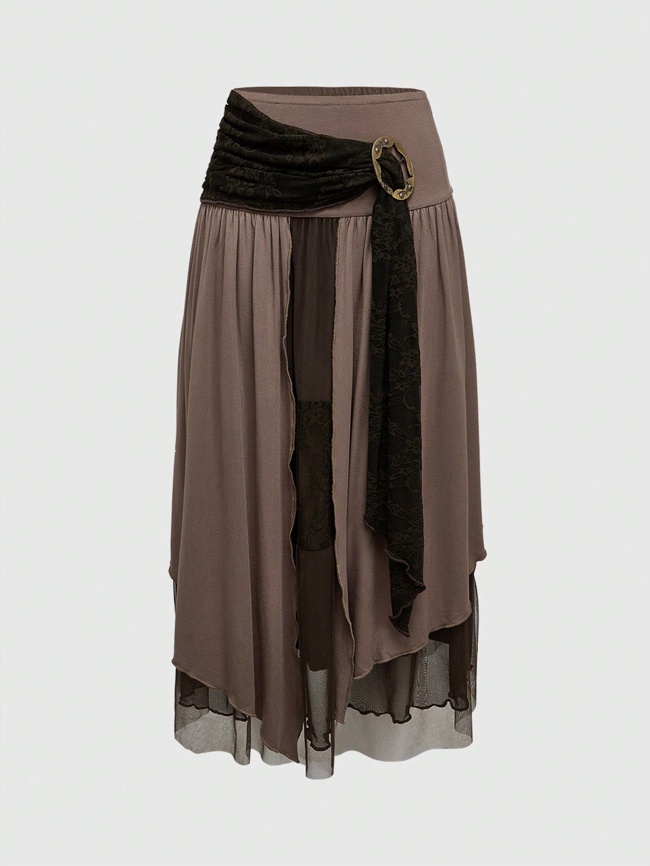 Fairycore Fairycore Style Asymmetrical Lace Contrast Mesh Long Women Skirt
