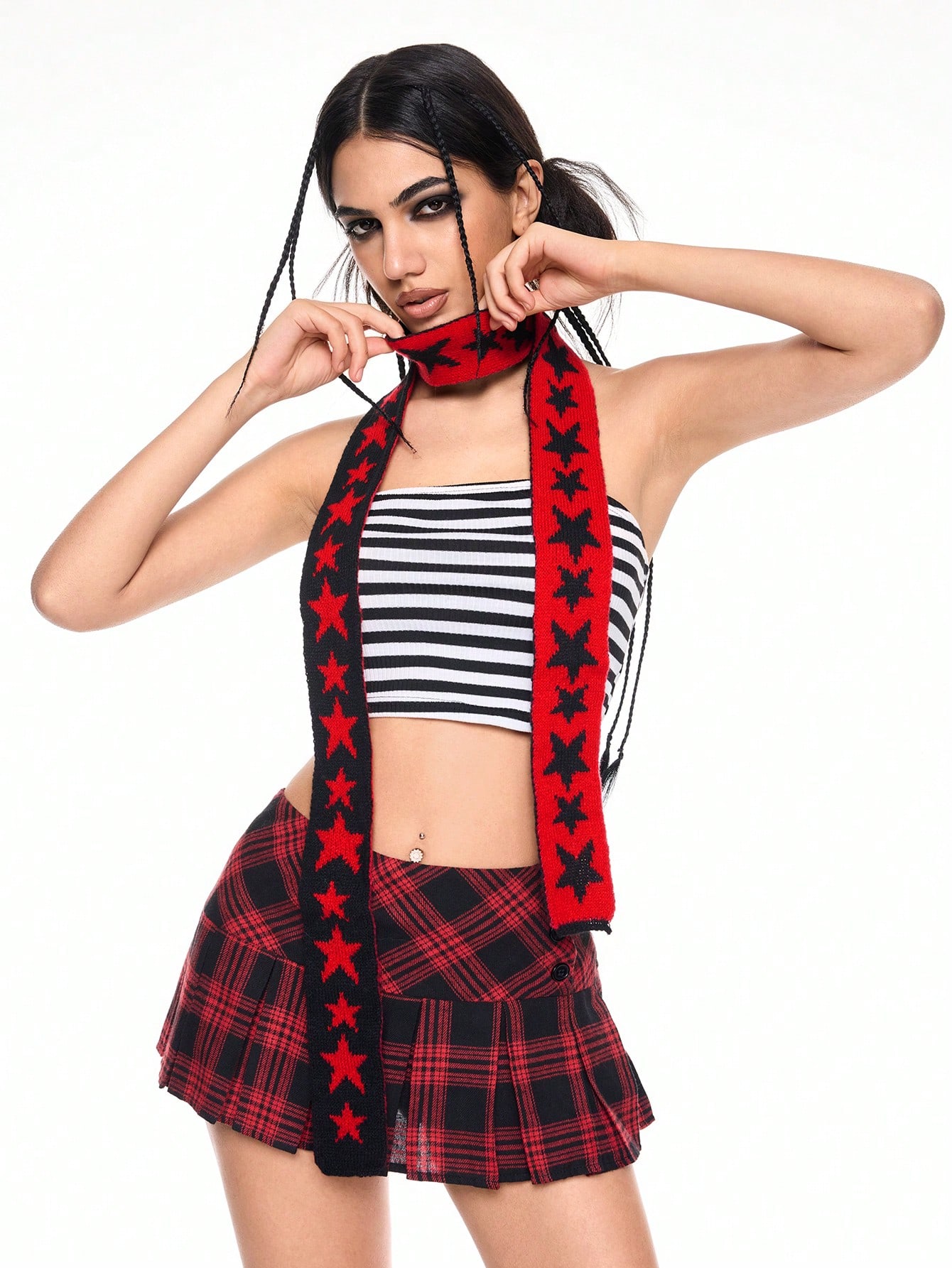ROMWE Avant 1pc Fashionable Star Pattern Knit Long Scarf, Y2K Style Versatile Casual Scarf, Suitable For Daily Wear