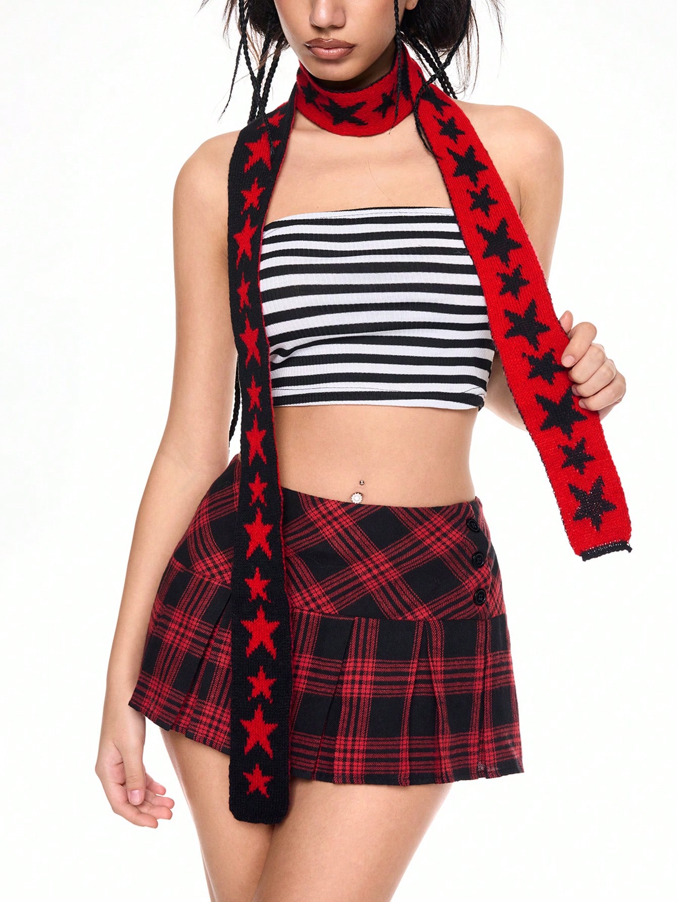 ROMWE Avant 1pc Fashionable Star Pattern Knit Long Scarf, Y2K Style Versatile Casual Scarf, Suitable For Daily Wear