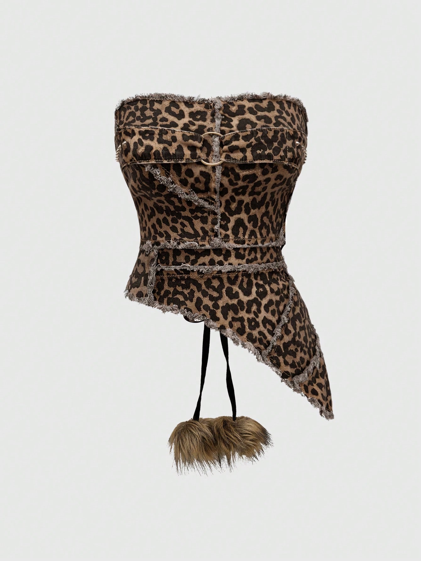 PUNK Studded Leopard Distressed Vintage Style Denim Blouse For Women