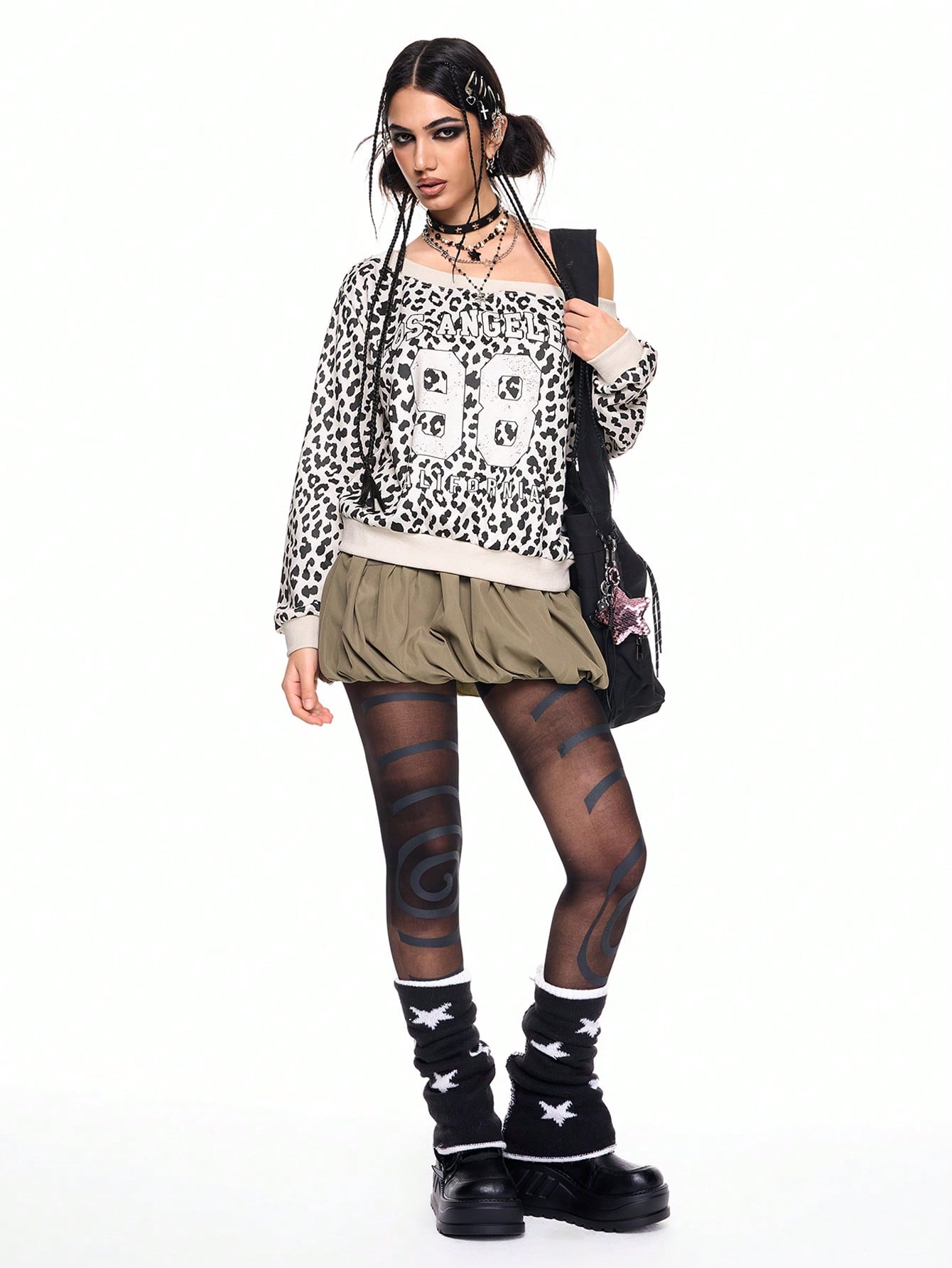 ROMWE Avant Y2K Leopard Print Asymmetric Collar Sweatshirt