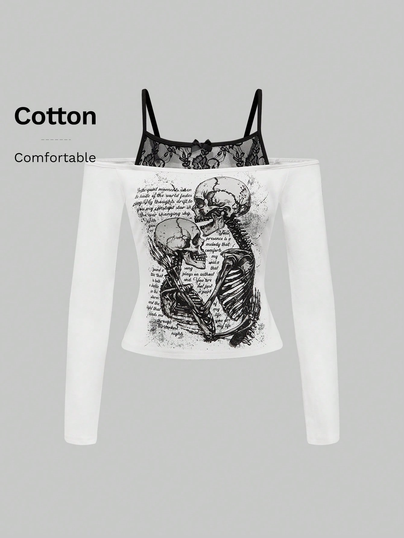 Goth Plus Size Bow Tie Decor Skull Print Casual T-Shirt