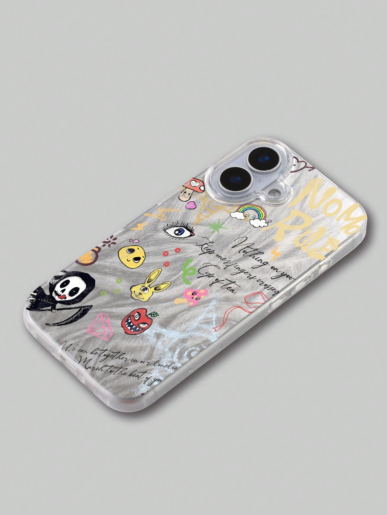 Kawaii 1pc Laser Feather, Bunny & Reaper Design Phone Case, Cute Style, Compatible With Multiple Apple IPhone Models