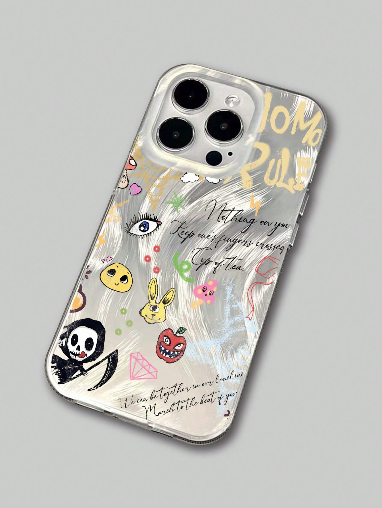 Kawaii 1pc Laser Feather, Bunny & Reaper Design Phone Case, Cute Style, Compatible With Multiple Apple IPhone Models