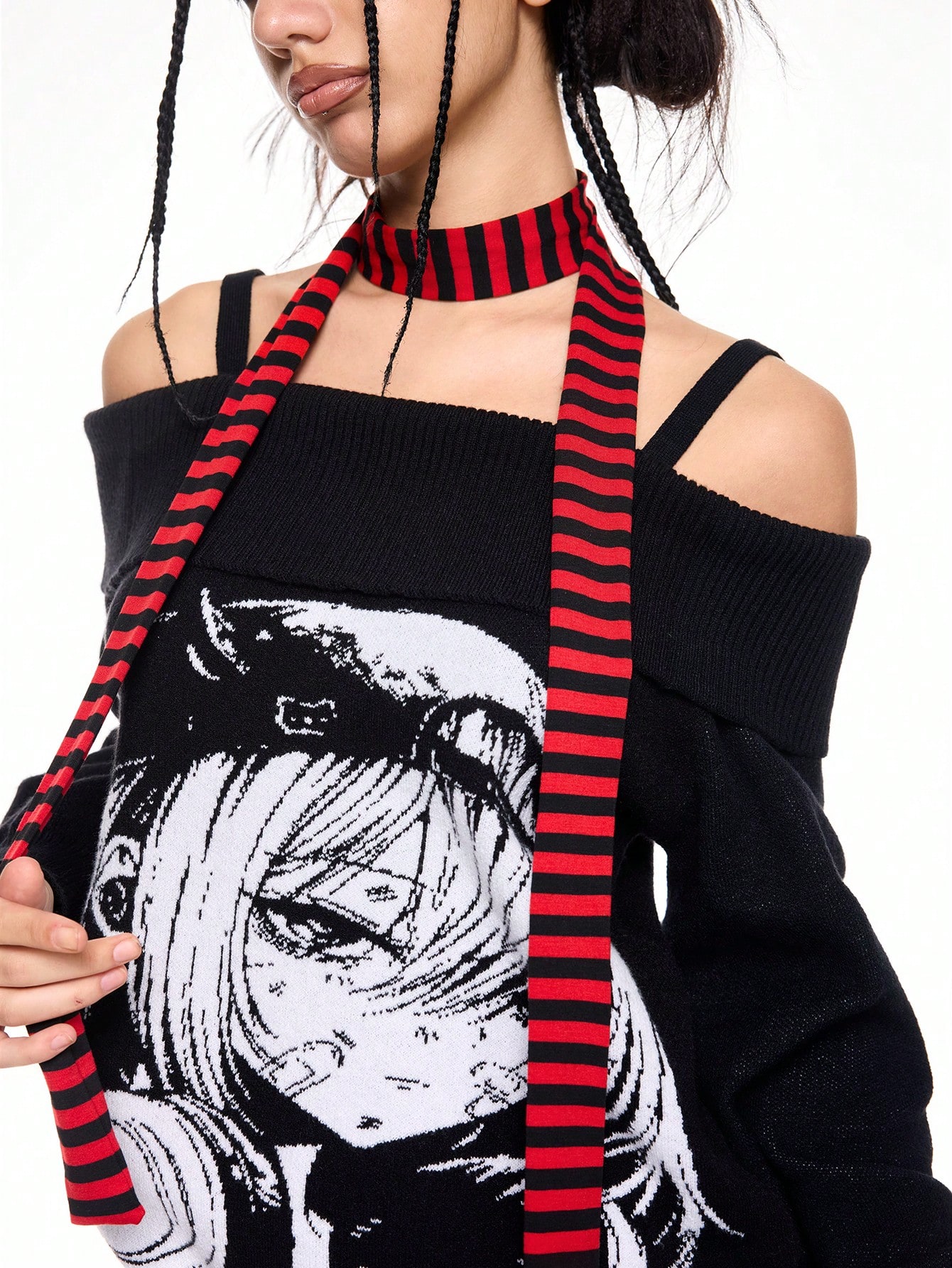 ROMWE Avant 1pc Fashionable Striped Scarf, Y2K Style Knit Versatile Long Scarf, Casual & Versatile Long Scarf, Suitable For Daily Outfit