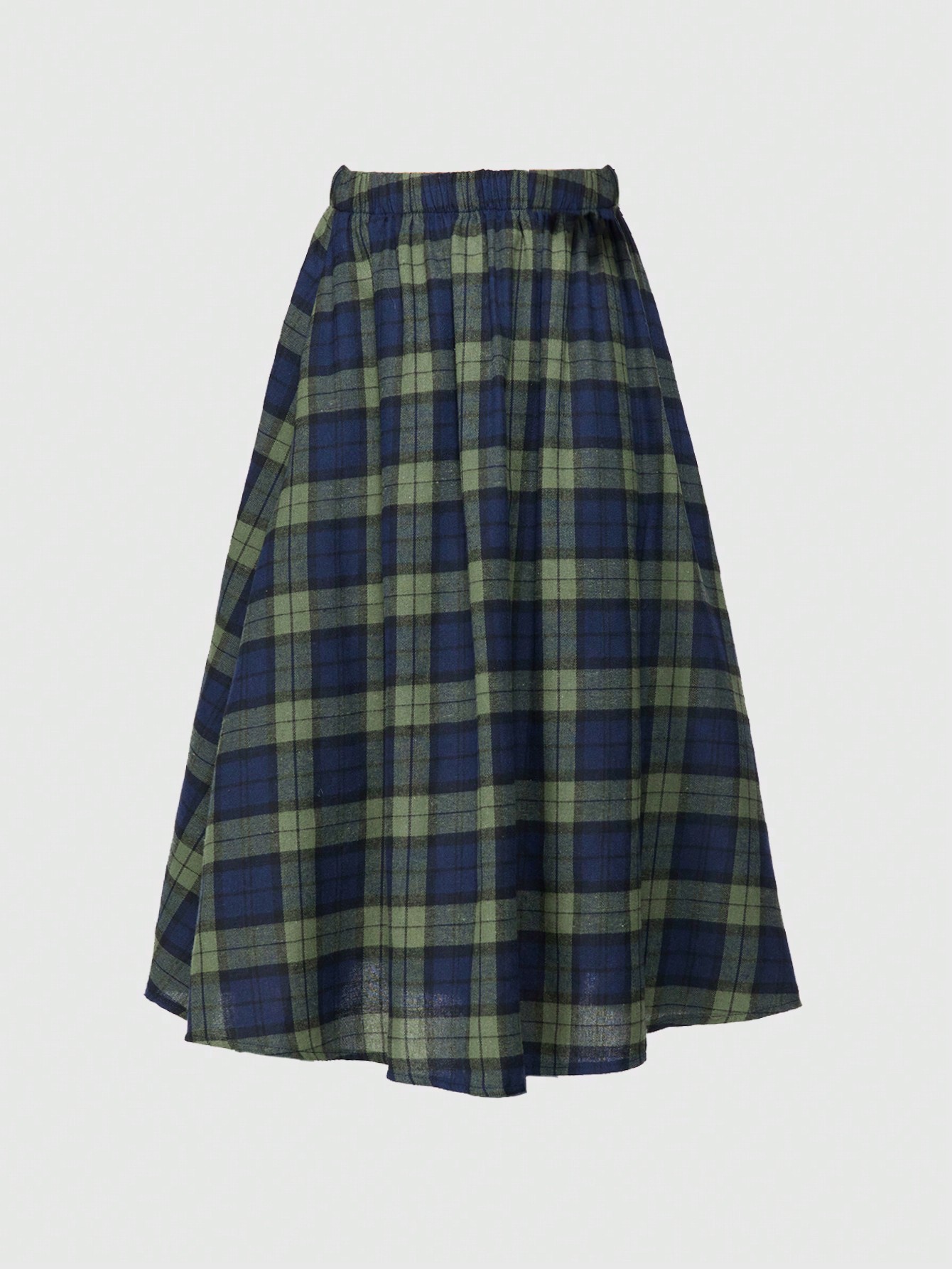 Fairycore Plaid Pattern Women Elastic Waist Midi Casual Skirt, Autumn