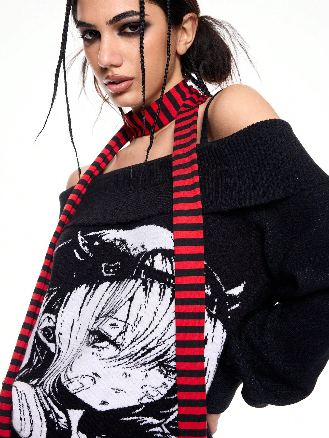 ROMWE Avant 1pc Fashionable Striped Scarf, Y2K Style Knit Versatile Long Scarf, Casual & Versatile Long Scarf, Suitable For Daily Outfit