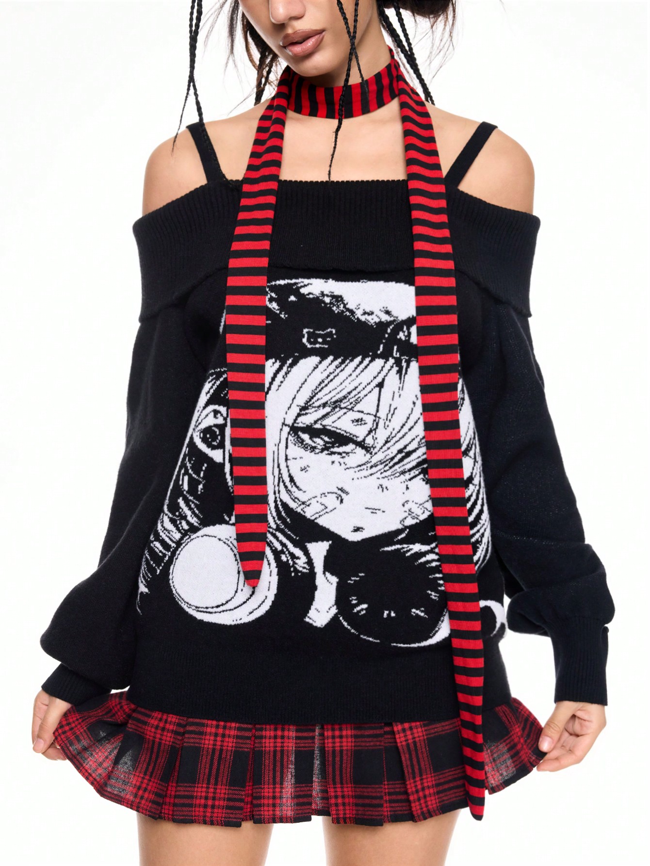 ROMWE Avant 1pc Fashionable Striped Scarf, Y2K Style Knit Versatile Long Scarf, Casual & Versatile Long Scarf, Suitable For Daily Outfit