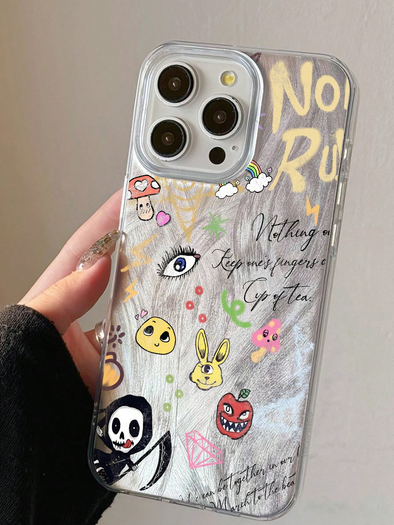 Kawaii 1pc Laser Feather, Bunny & Reaper Design Phone Case, Cute Style, Compatible With Multiple Apple IPhone Models