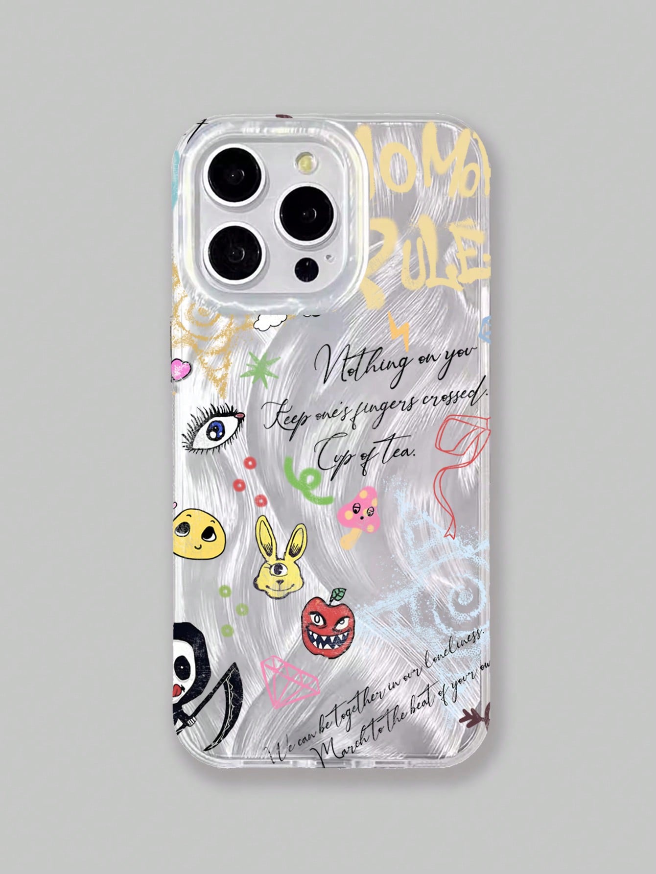 Kawaii 1pc Laser Feather, Bunny & Reaper Design Phone Case, Cute Style, Compatible With Multiple Apple IPhone Models