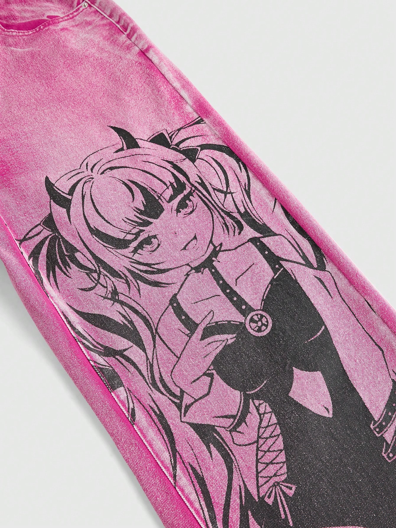 Anime Cute Cartoon Girl Printed Pocket Wide Leg Loose Women Jeans