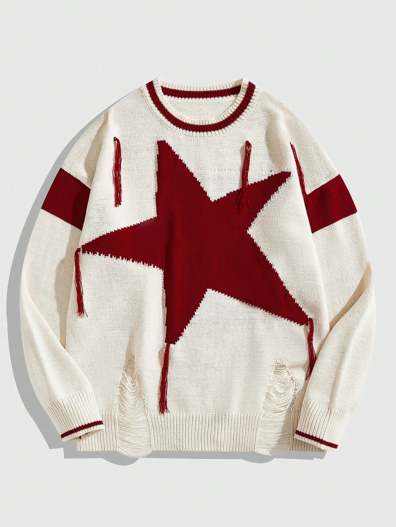 Prep Women's Round Neck Long Sleeve Pullover Sweater With Star Pattern, Autumn & Winter
