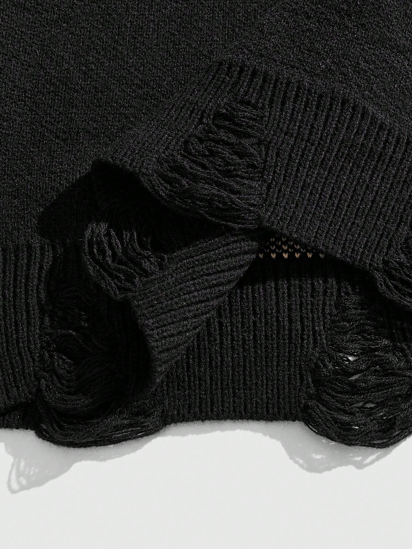 Men's Casual Young Crew Neck Long Sleeve Knitted Pullover Sweater With Five-Pointed Star Print, Black Daily Wear