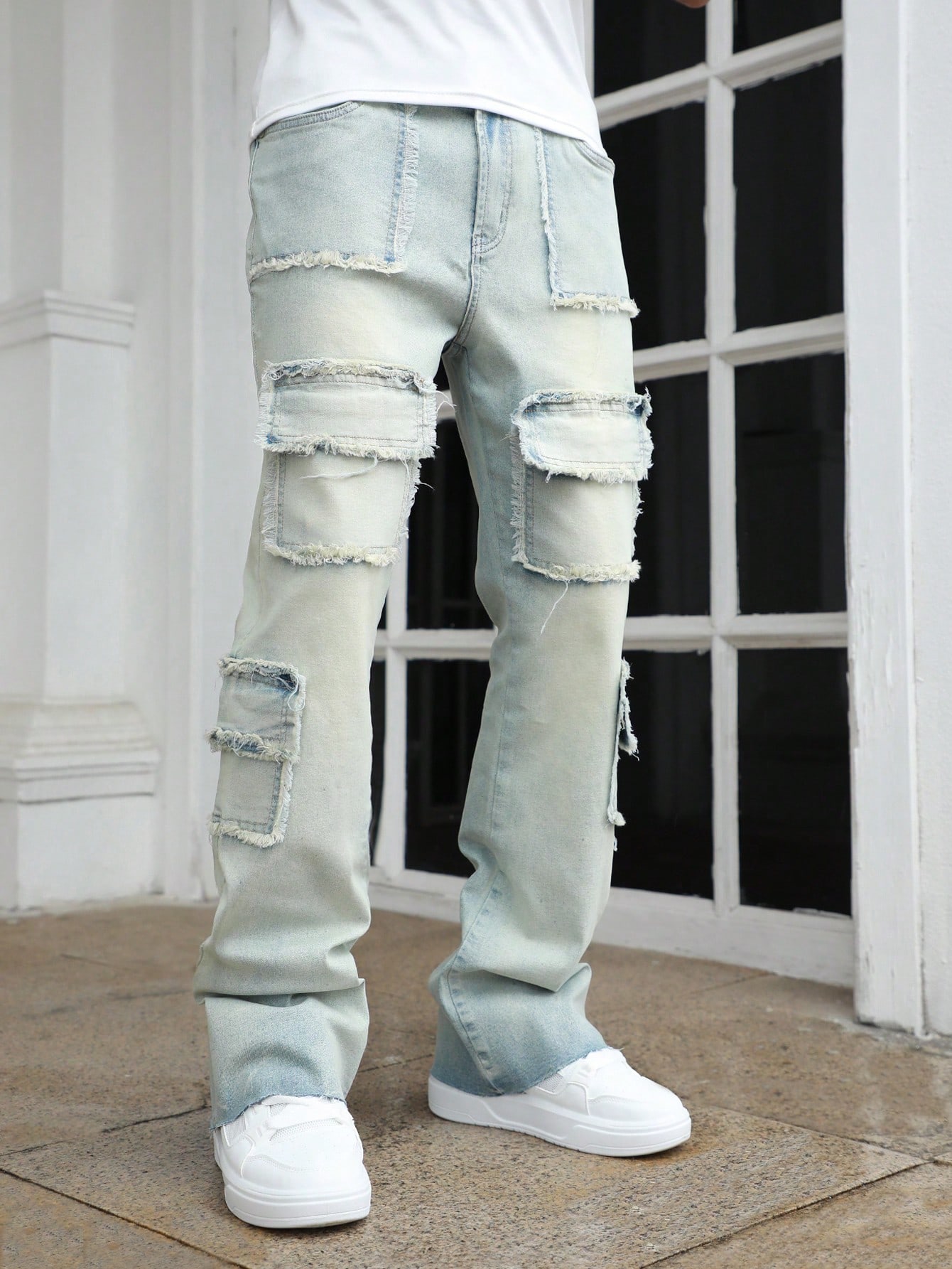 Street Life Men's Cargo Pocket Distressed Straight Leg Casual Denim Jeans