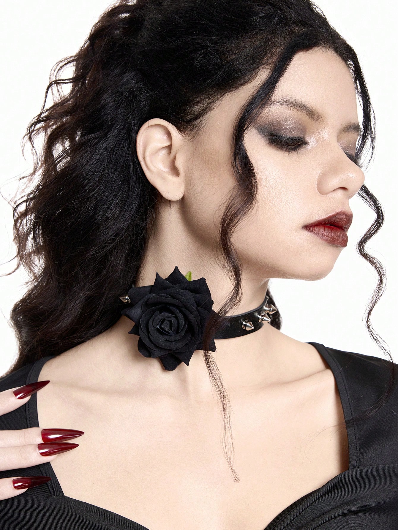 Goth 1pc Black Floral Skull Nail Leg Bracelet / Anklet