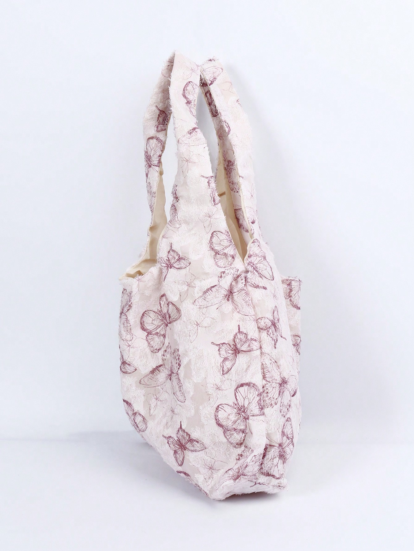 Fairycore 1pc Romantic Spring/Summer Pink Butterfly Embroidered Large Capacity Shoulder Tote Bag, Suitable For Valentine's Day Date