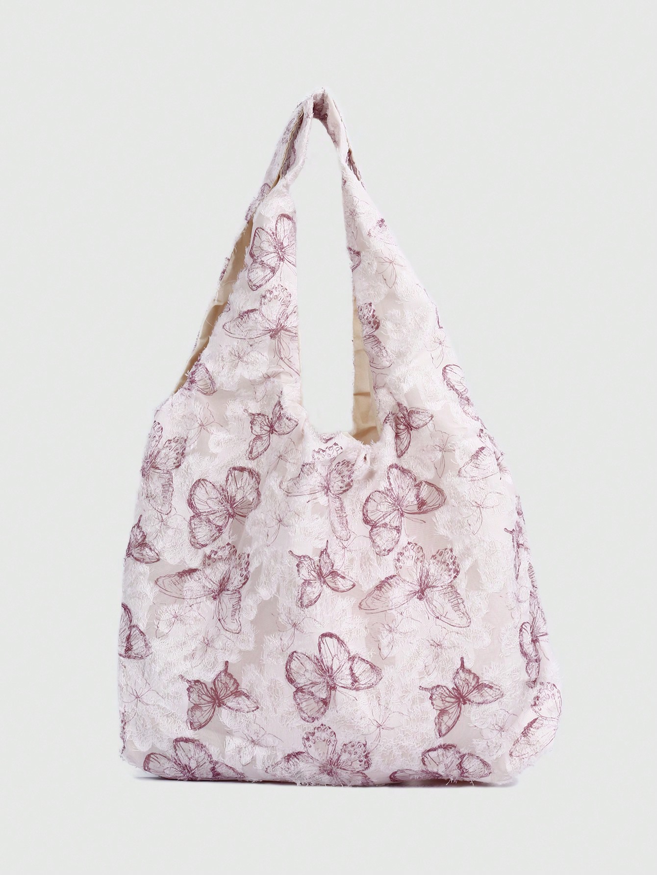 Fairycore 1pc Romantic Spring/Summer Pink Butterfly Embroidered Large Capacity Shoulder Tote Bag, Suitable For Valentine's Day Date