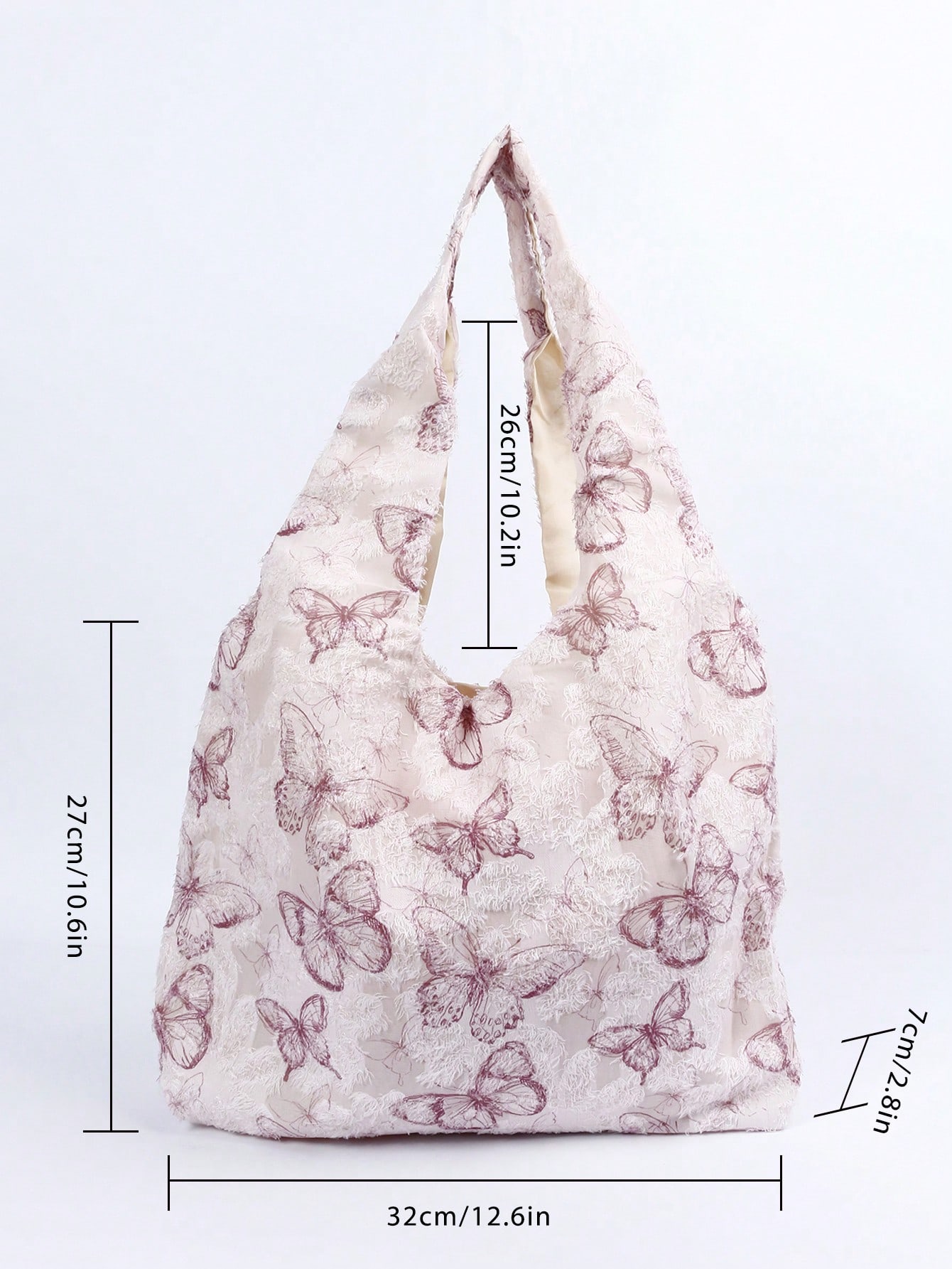 Fairycore 1pc Romantic Spring/Summer Pink Butterfly Embroidered Large Capacity Shoulder Tote Bag, Suitable For Valentine's Day Date