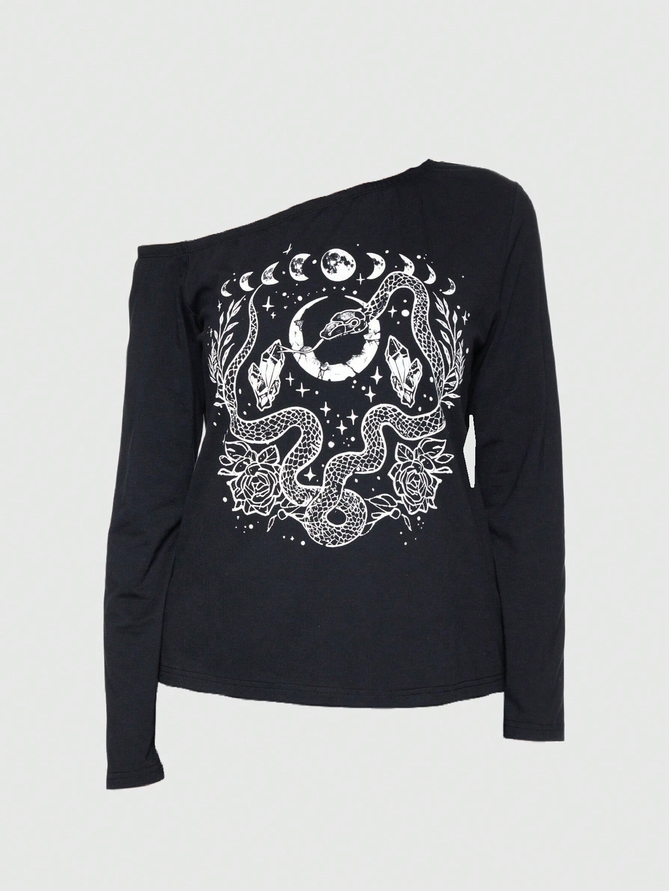 Goth Plus Size Women Snake Print Asymmetric Neck Long Sleeve Casual T-Shirt