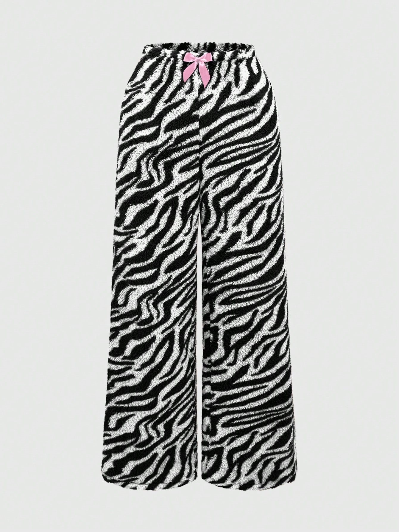 Kawaii Y2K Casual & Comfy Plus Size Zebra Print Pink Bow Tie Detail Plus Size Pants