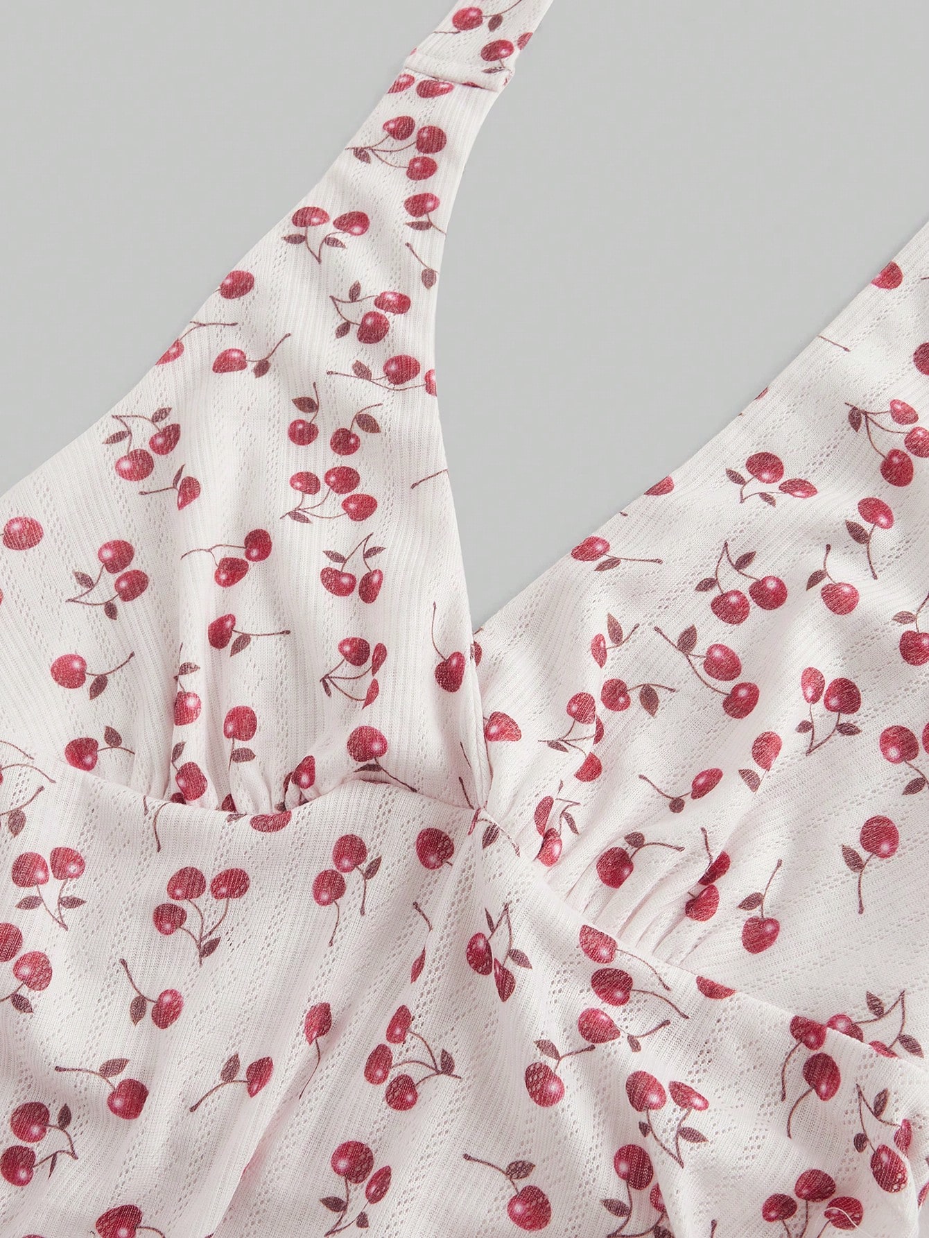 Kawaii Cottagecore Stylish Women's Cherry Print Halter Neck Vest In Textured Fabric