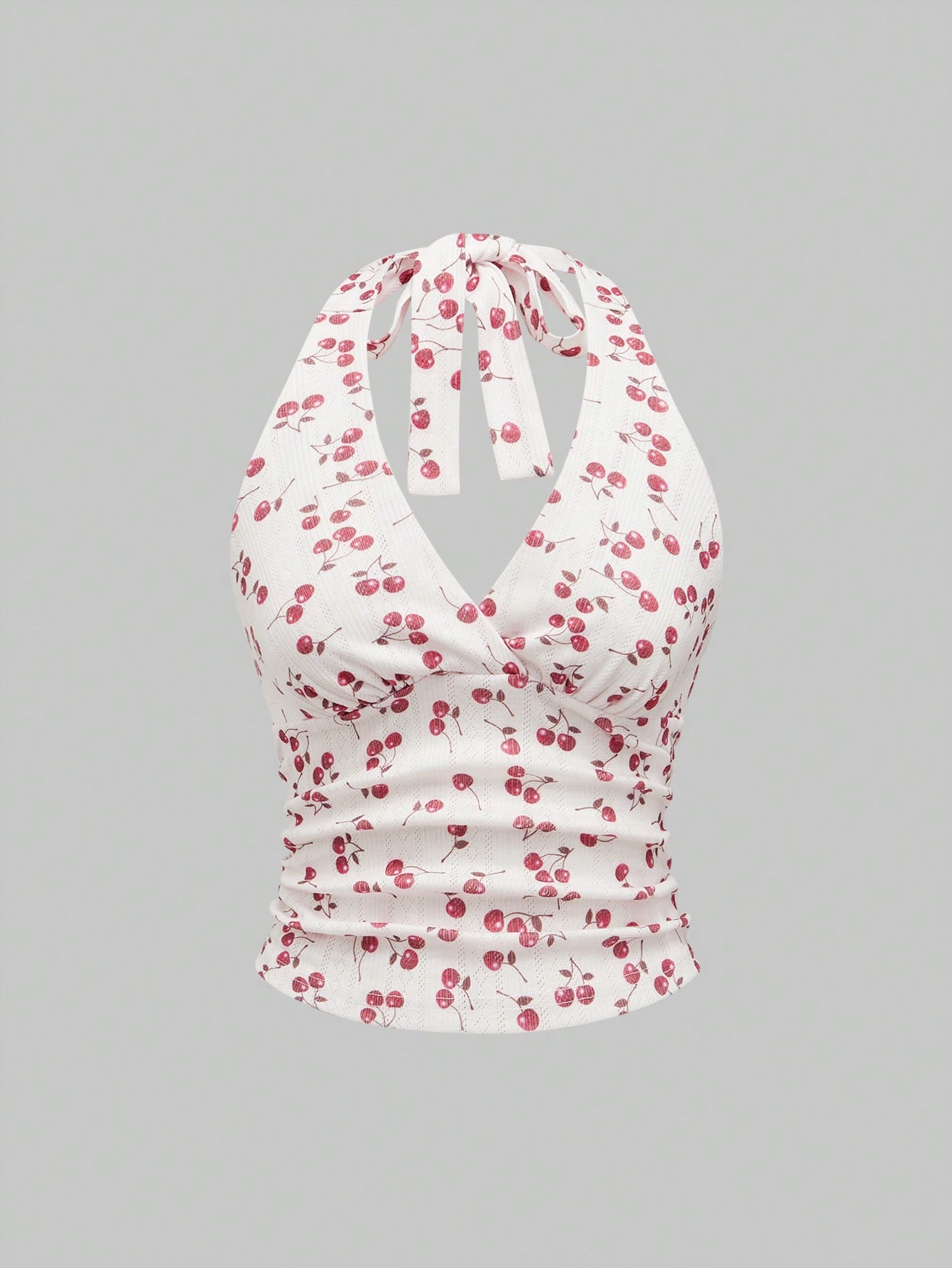 Kawaii Cottagecore Stylish Women's Cherry Print Halter Neck Vest In Textured Fabric