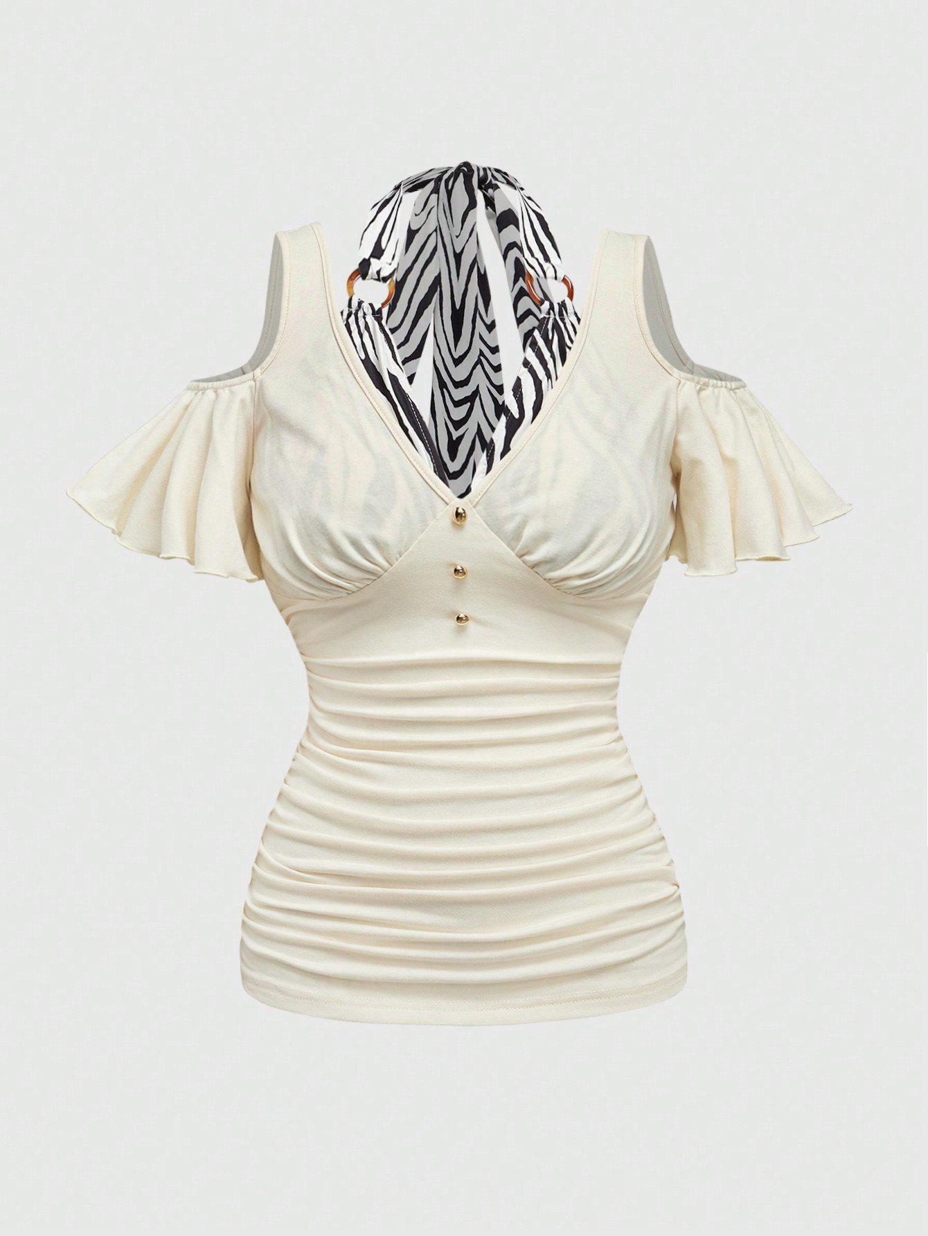 J-Fashion Women's Shibuya Gyaru Y2K Style Zebra Print Open Shoulder T-Shirt