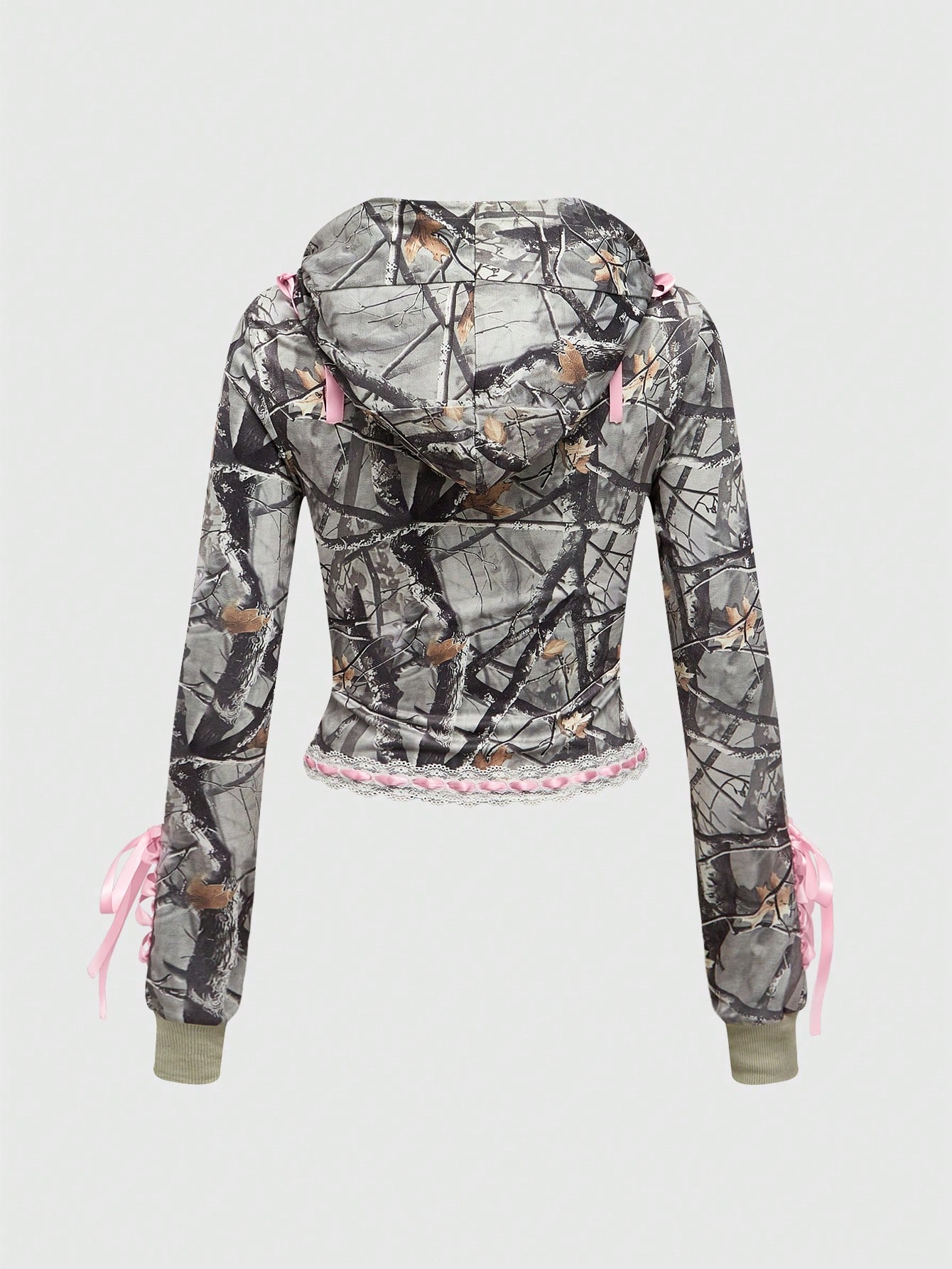 Kawaii 2pcs Y2K Baddie Autumn/Winter Streetwear Camouflage Bow Lace-Up Embroidered Hoodie Set For Women