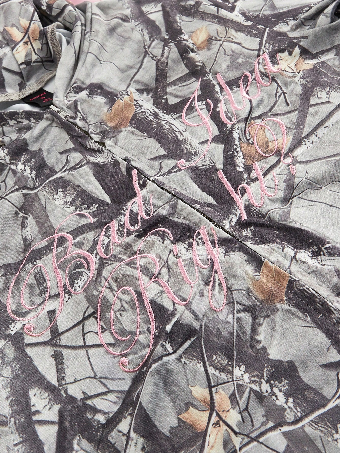 Kawaii 2pcs Y2K Baddie Autumn/Winter Streetwear Camouflage Bow Lace-Up Embroidered Hoodie Set For Women