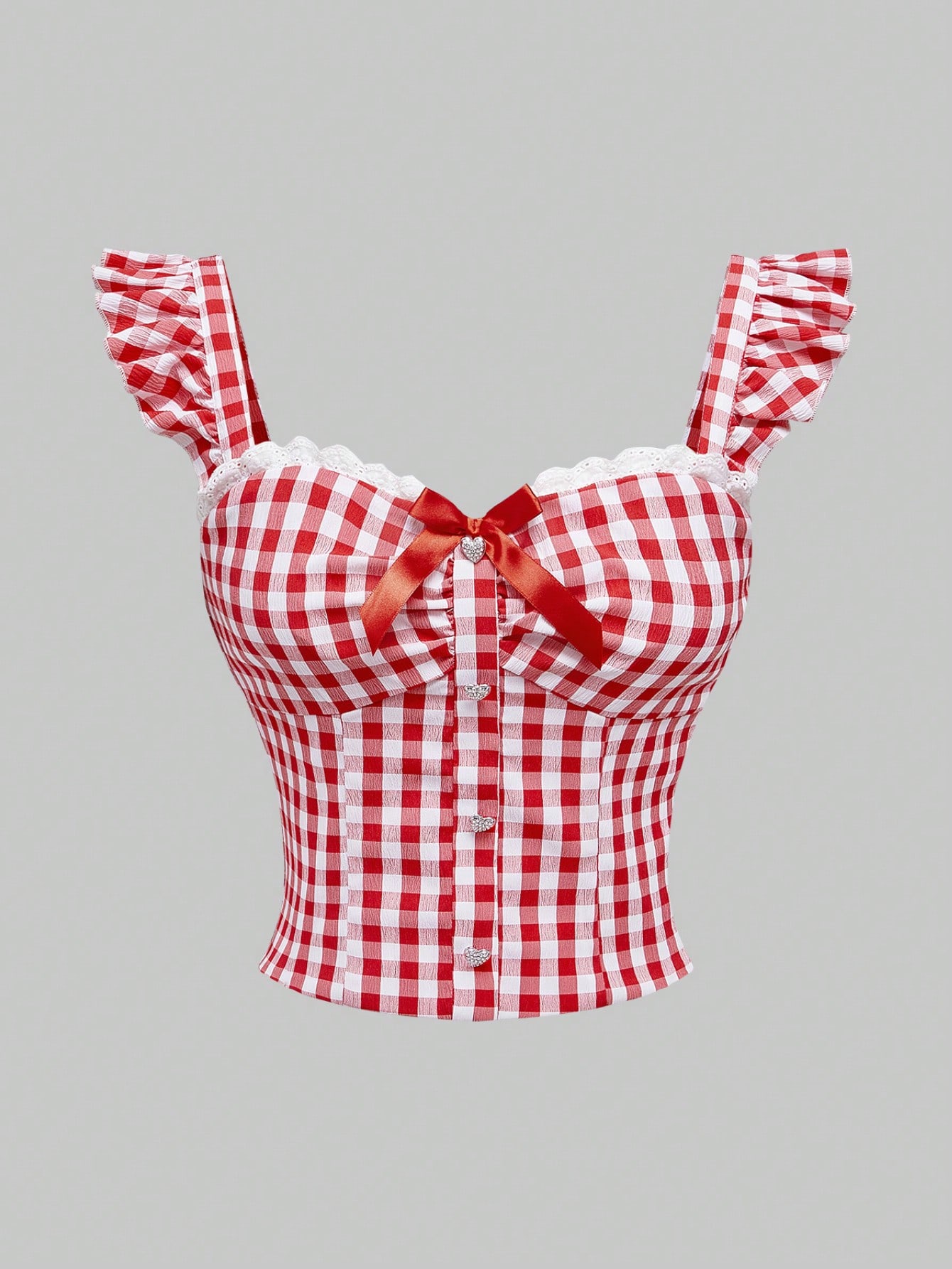 Kawaii Carnaval Valentine's 2pcs Outfit - Gingham Cami And Ultra-Short Shorts Set