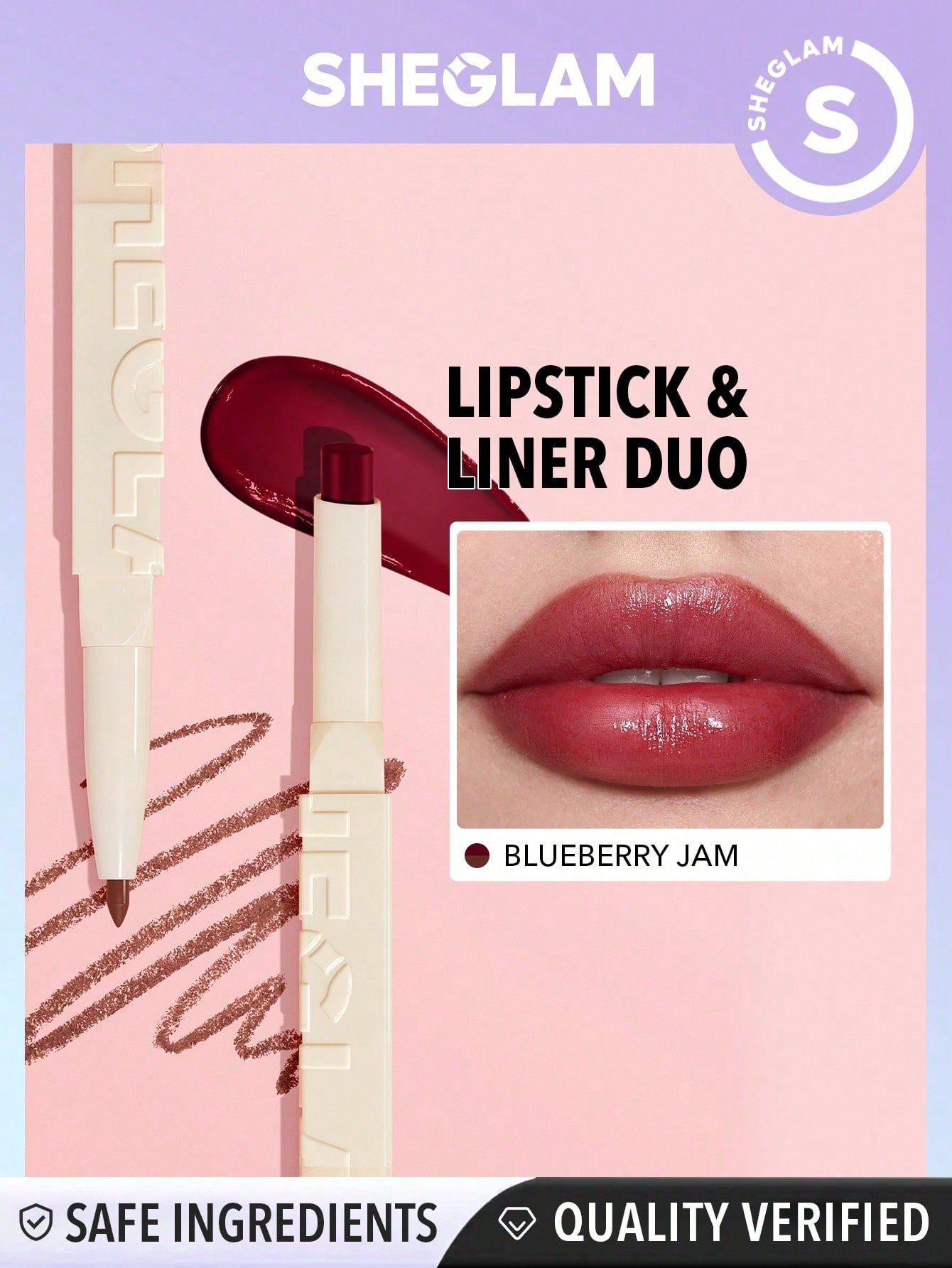 Glam 101 Sheer Tinted Lipstick & Liner Duo-Blueberry Jam Valentine Day Decor Love Gift Winter Y2K Makeup Party Beach Travel Holiday Camping Outdoors Present Rose Fashion Girl New Year Cosmetic Cosplay Best Trip Festivals Color Fancy Campus School Charm Vibe